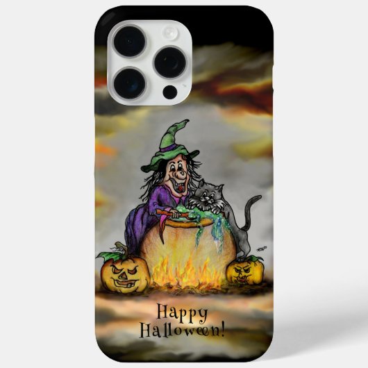 Coques Case-Mate iPhone Sorcière et chat noir, Happy Halloween ! (Verso)