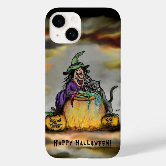 Coques Case-Mate iPhone Sorcière et chat noir, Happy Halloween ! (Verso)