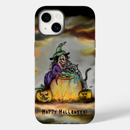Coques Case-Mate iPhone Sorcière et chat noir, Happy Halloween ! (Verso)