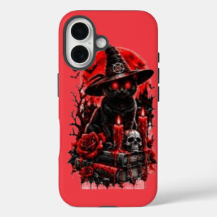 Coques iPhone 16 Sorcière gothique chat noir Halloween crâne bougie