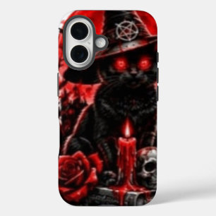 Coques iPhone 16 Sorcière gothique chat noir Halloween crâne bougie