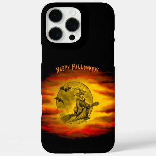 Coques iPhone 16 Pro Max Sorcière volante avec chat noir, nuit halloween