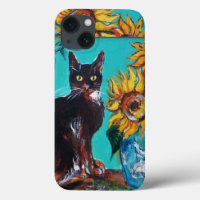 SOUCHES AVEC CHAT NOIR EN TURQUOISE BLEUE