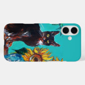 COQUES Case-Mate iPhone SOUCHES AVEC CHAT NOIR EN TURQUOISE BLEUE (Verso (horizontal))