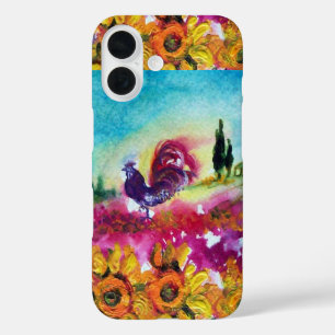 COQUES iPhone 16  SOUFFLE ET ROOSTER NOIR DANS LE PAYSAGE TOSCANE