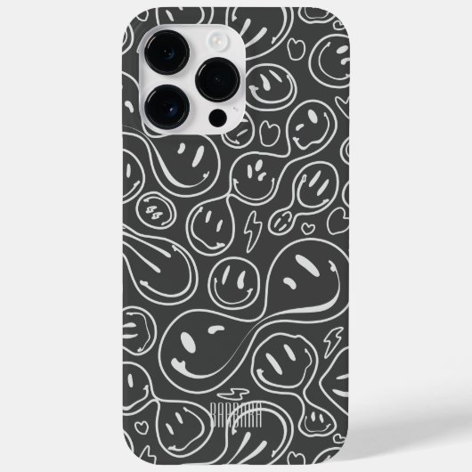 Coques Case-Mate iPhone Sourire moderne visage souriant Motif gris foncé (Verso)