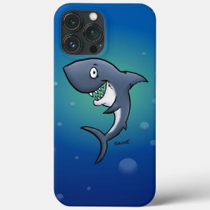 Etui iPhone 13 Pro Max Sourire un requin drôle sur un Arrière - plan bleu