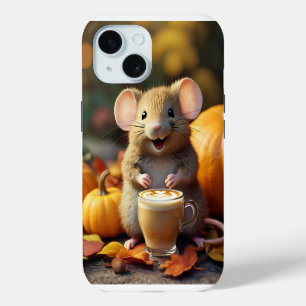 Coque Pour iPhone 15 Souris adorable avec latte dans l'automne iPhone 1
