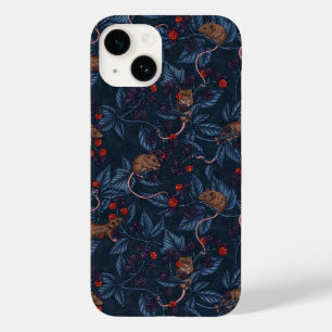 Coque Pour iPhone 14 Souris et mûres sur la marine