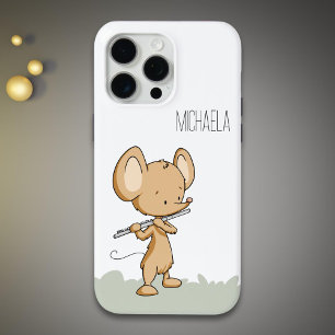 Coque iPhone 15 Pro Max Souris mignonne avec musique flute