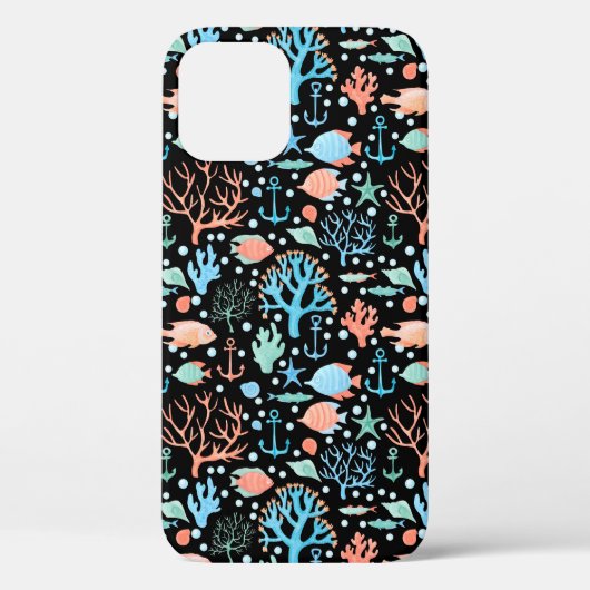 Coques Case-Mate iPhone Sous l'aquarelle de la mer Motif foncé (Verso)