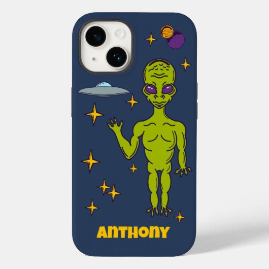 Coques Case-Mate iPhone Space Alien with Flying Saucer Personalized (Verso)