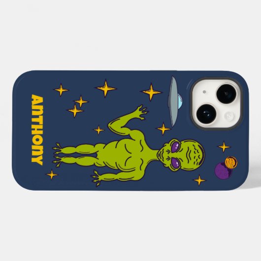 Coques Case-Mate iPhone Space Alien with Flying Saucer Personalized (Verso (horizontal))