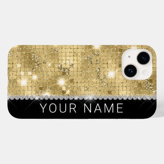 Coques Case-Mate iPhone Sparkle Gold Parties scintillant Nom personnalisé (Verso (horizontal))