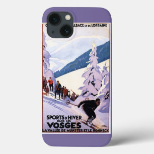 iPhone 13 Coque Spectateurs observant l'affiche de skieur