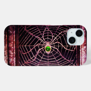 Coque Pour iPhone 15 SPIDER ET WEB Green Emerald Gem Black