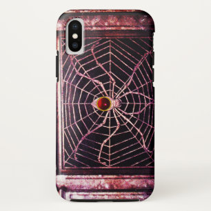 Coque Pour iPhone XS SPIDER ET WEB Rouge Ruby Noir