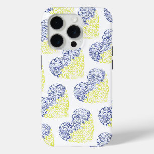 Coque iPhone 15 Pro Spiral tourbillons mehandi coeur drapeau ukrainien