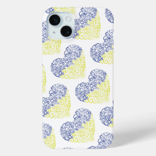 Coque iPhone 15 Mini Spiral tourbillons mehandi coeur drapeau ukrainien