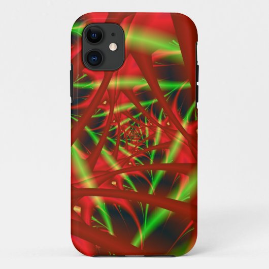 Coques Case-Mate iPhone Spirale du réseau neuronal rouge et vert (Dos)