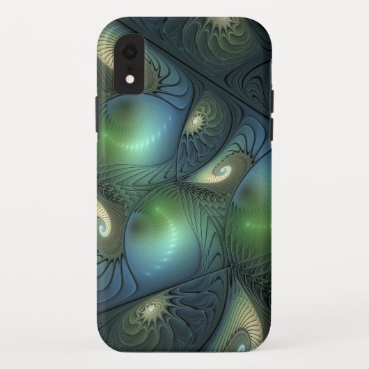 Coques Case-Mate iPhone Spirales cool Beige Vert Turquoise Fractal Art (Dos)
