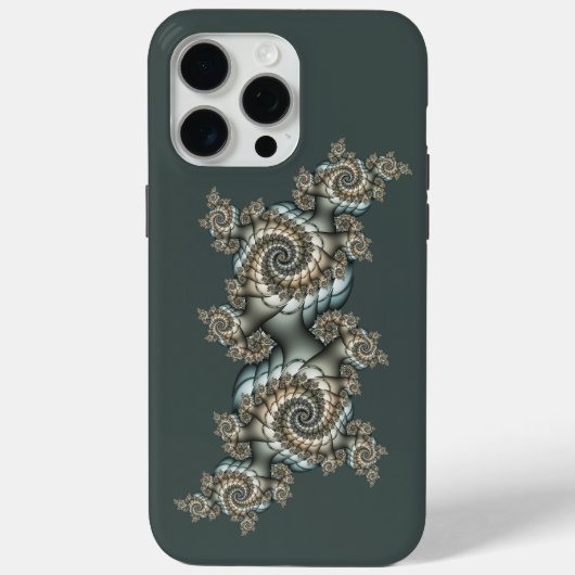 Coques Case-Mate iPhone Spirales d'art fractal beige abstrait bleu clair (Verso)