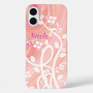 iPhone 16 Plus Case Spirales de Pêche et rose, Filigree et Fleurs