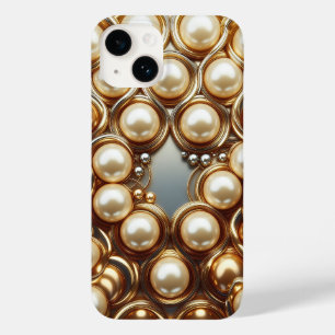Coque Pour iPhone 14 Spirales dorées 3D de luxe et perle de crème radia