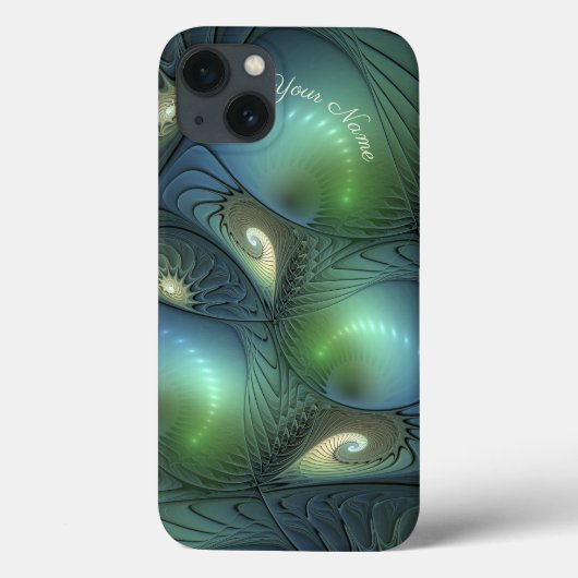 Coques Case-Mate iPhone Spirales Turquoise Beige Vert Abstrait Fractal Art (Verso)