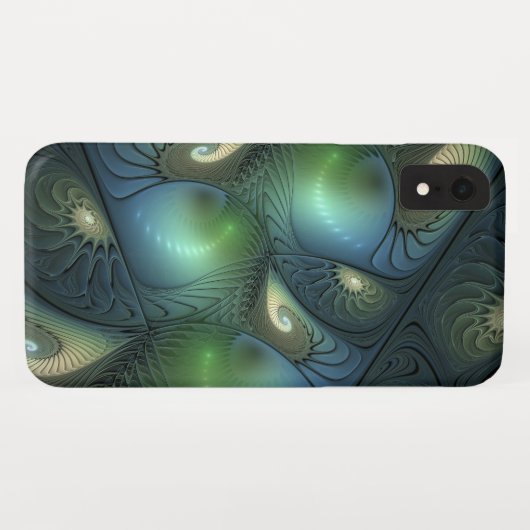 Coques Case-Mate iPhone Spirales Turquoise Beige Vert Abstrait Fractal Art (Dos (Horizontal))