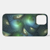 Coques Case-Mate iPhone Spirales Turquoise Beige Vert Abstrait Fractal Art (Verso (horizontal))