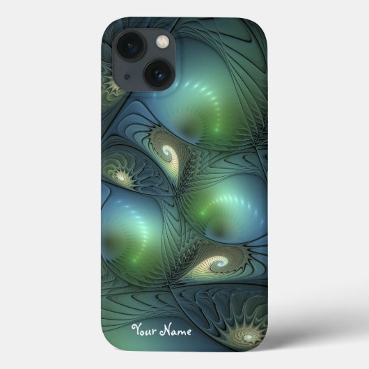 Coques Case-Mate iPhone Spirales Turquoise Beige Vert Abstrait Nom fractal (Verso)