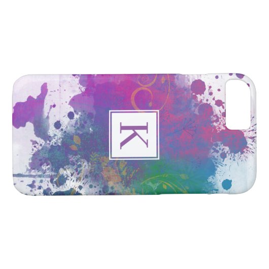 Coques Case-Mate iPhone Splashes Abstraits de peinture, Monogramme simple (Dos (Horizontal))