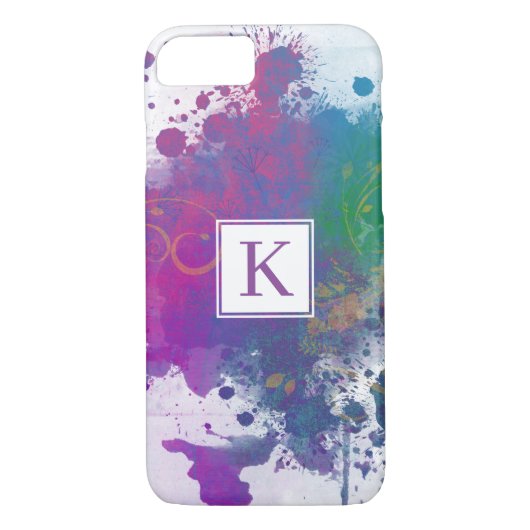 Coques Case-Mate iPhone Splashes Abstraits de peinture, Monogramme simple (Dos)