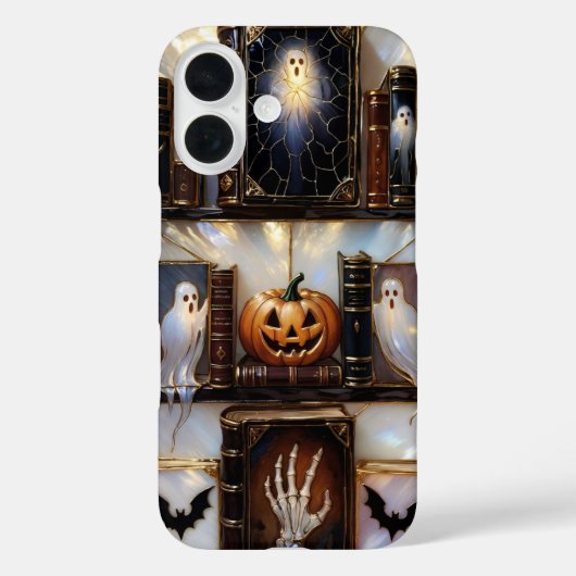 Coques Case-Mate iPhone Spooky Cozy iPhone Case Ghost Pumpkin Bookshelf (Verso)