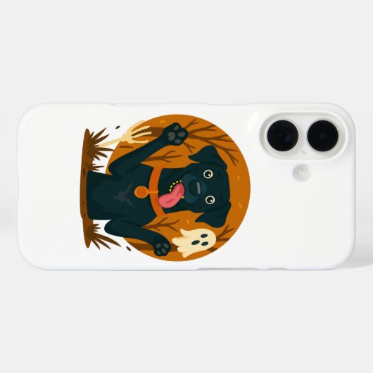 Coques Case-Mate iPhone Spooky Cute Black Dog with Ghost  (Verso (horizontal))