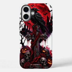 Coques iPhone 16 Plus Spooky Raven Halloween Gothic Graveyard Moon Desig