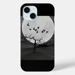 Coque Pour iPhone 15 Spooky Ravens Flying Against the Full Moon