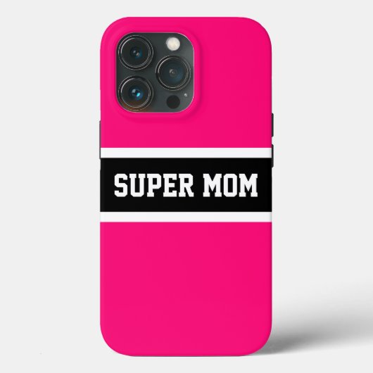 Coques Case-Mate iPhone Sportif Vibrant rose noir rayures SUPER MOM Script (Verso)