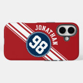 Coques Case-Mate iPhone Sports Jersey Navy Blue & Red Stripes Nom Numéro (Verso (horizontal))