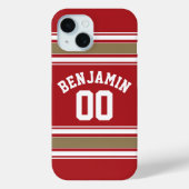 Coques Case-Mate iPhone Sports Jersey Red and Gold Stripes Nom Numéro (Verso)