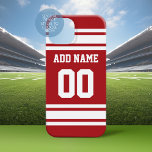 Coque Pour iPhone 15 Sports Jersey Red White Nom et numéro<br><div class="desc">Red and White colors — If you are a Fantasy Football Team owner,  make your own products and show off to your friends ! Or - Do you play High School Football and want a memento ? This jersey design is perfect for anyone playing sports.</div>