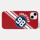 Coques Case-Mate iPhone Sporty Red, White and Blue Stripes Nom Numéro (Verso (horizontal))