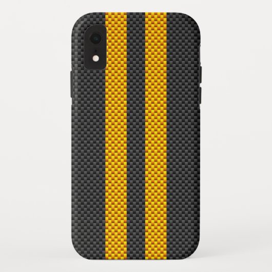 Coques Case-Mate iPhone Sporty Yellow Racing Stripes Carbon Fiber Style (Dos)