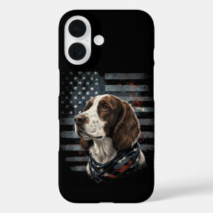 Coques iPhone 16 Springer Spaniel Chien Drapeau Américain