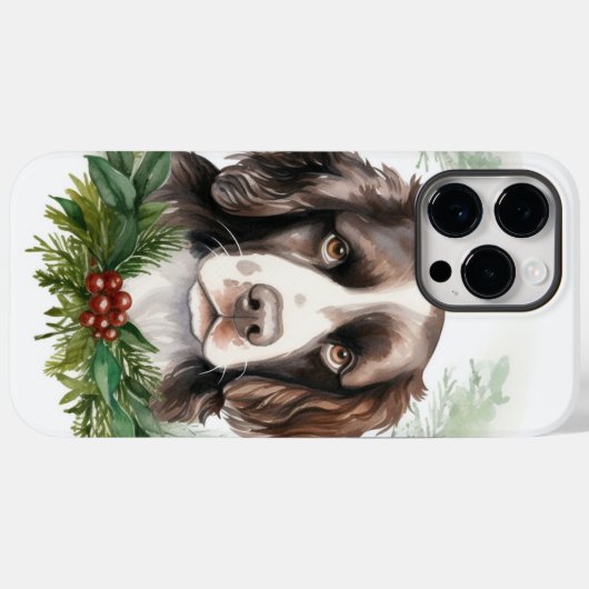 Coques Case-Mate iPhone Springer spaniel Noël Wreath Festive Pup (Verso (horizontal))