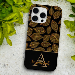 Coque iPhone 15 Pro Max Squelette d'or Feuilles sur Monogramme personnalis