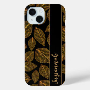 Coque Pour iPhone 15 Squelette d'or Motif feuille sur l'idée cadeau noi