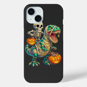 Coque Pour iPhone 15 Squelette Fantaisiste à Cheval sur un T-Rex Momie