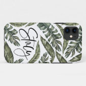 Coques Case-Mate iPhone Stacy de nom personnalisé de la feuille tropicale (Dos (Horizontal))